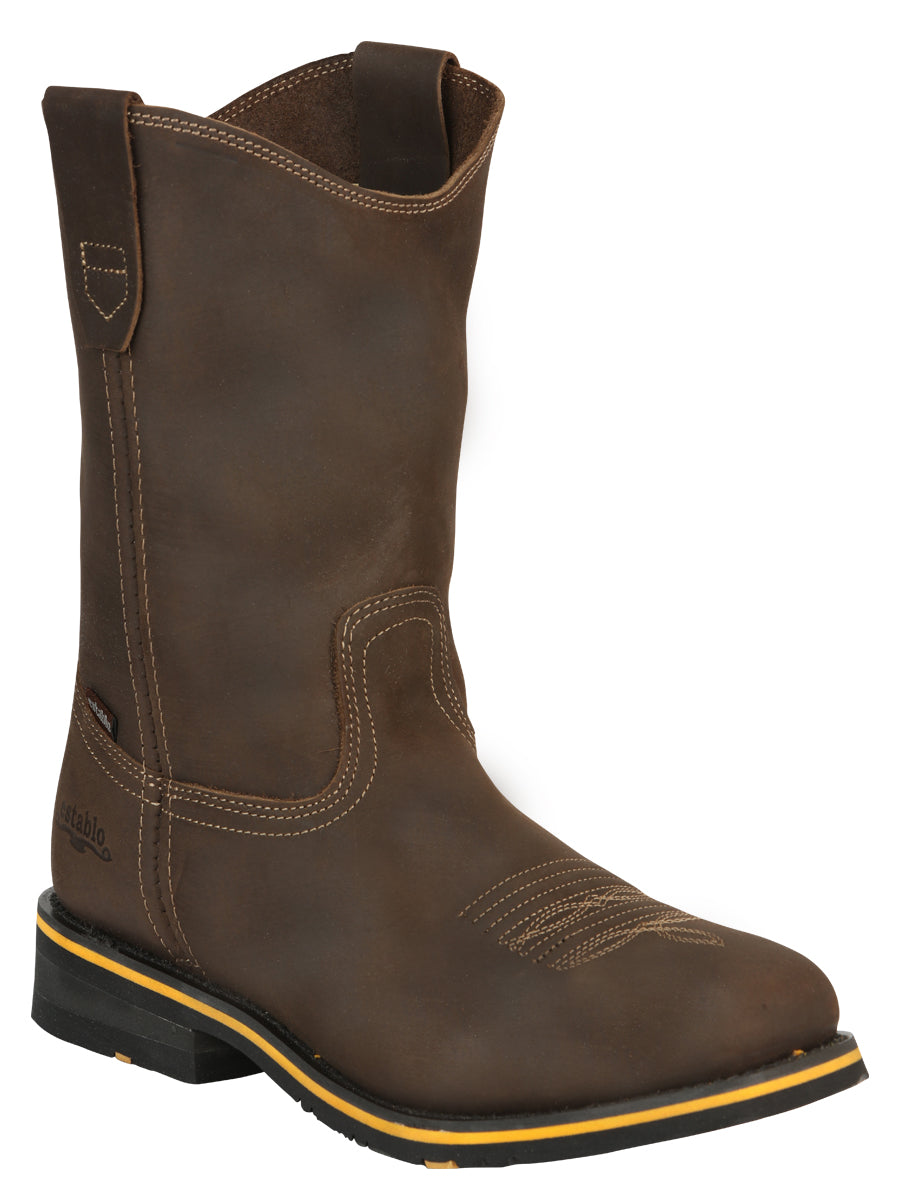 Establo Men’s Rodeo Boot - Crazy Leather Tan with Steel Toe  41544