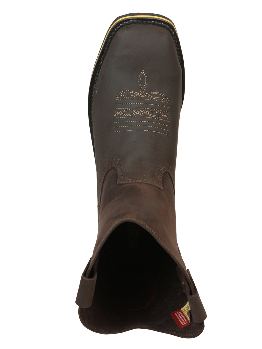 Establo Men’s Rodeo Boot - Crazy Leather Chocolate with Steel Toe  41545