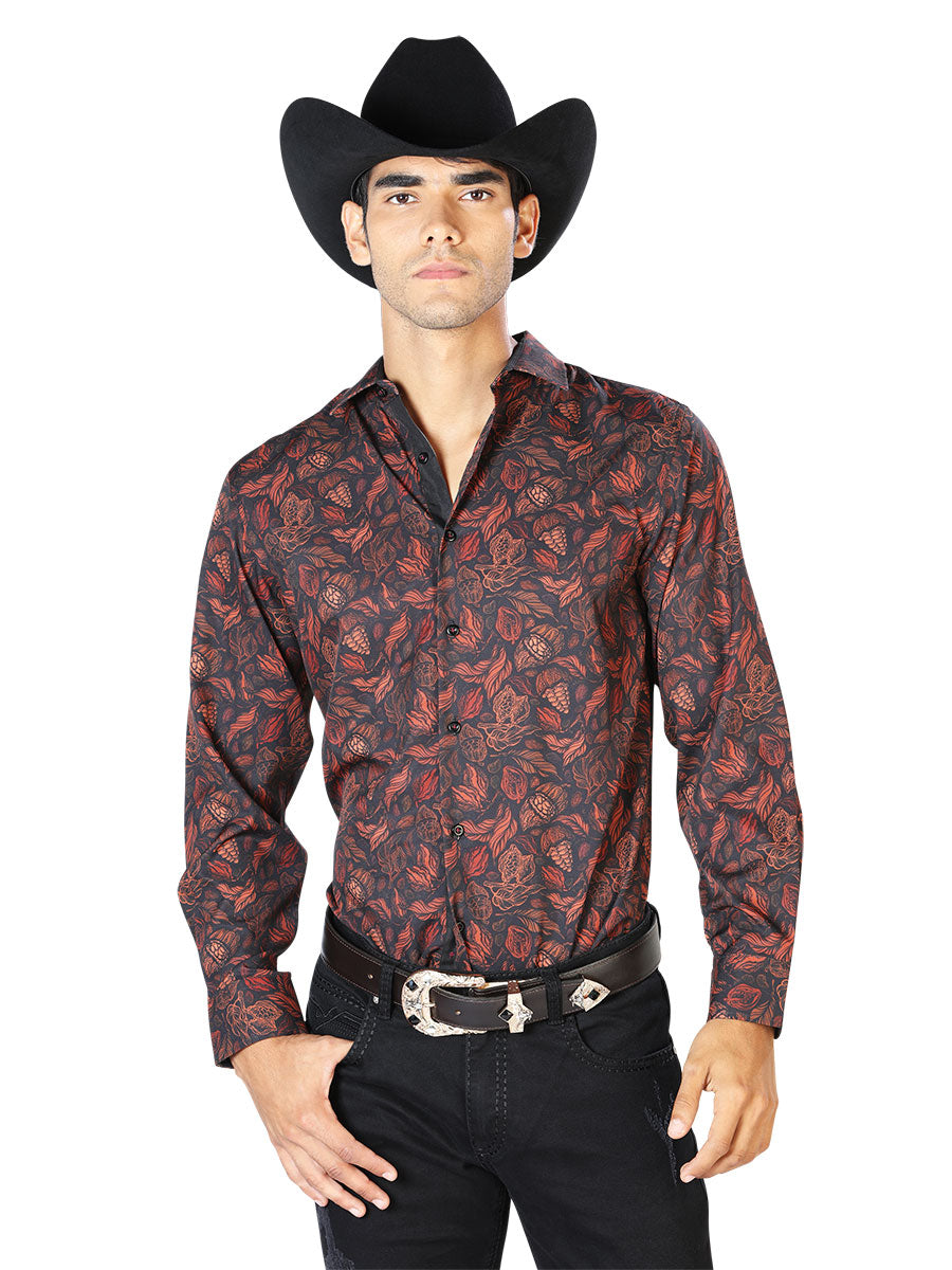 Black And Brick Long Sleeve  Shirt 43541