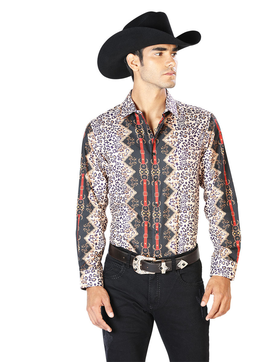 Black And Leopard Casual Long Sleeve Shirt 43557