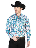 Aqua Flowers Casual Long Sleeve Shirt 43943