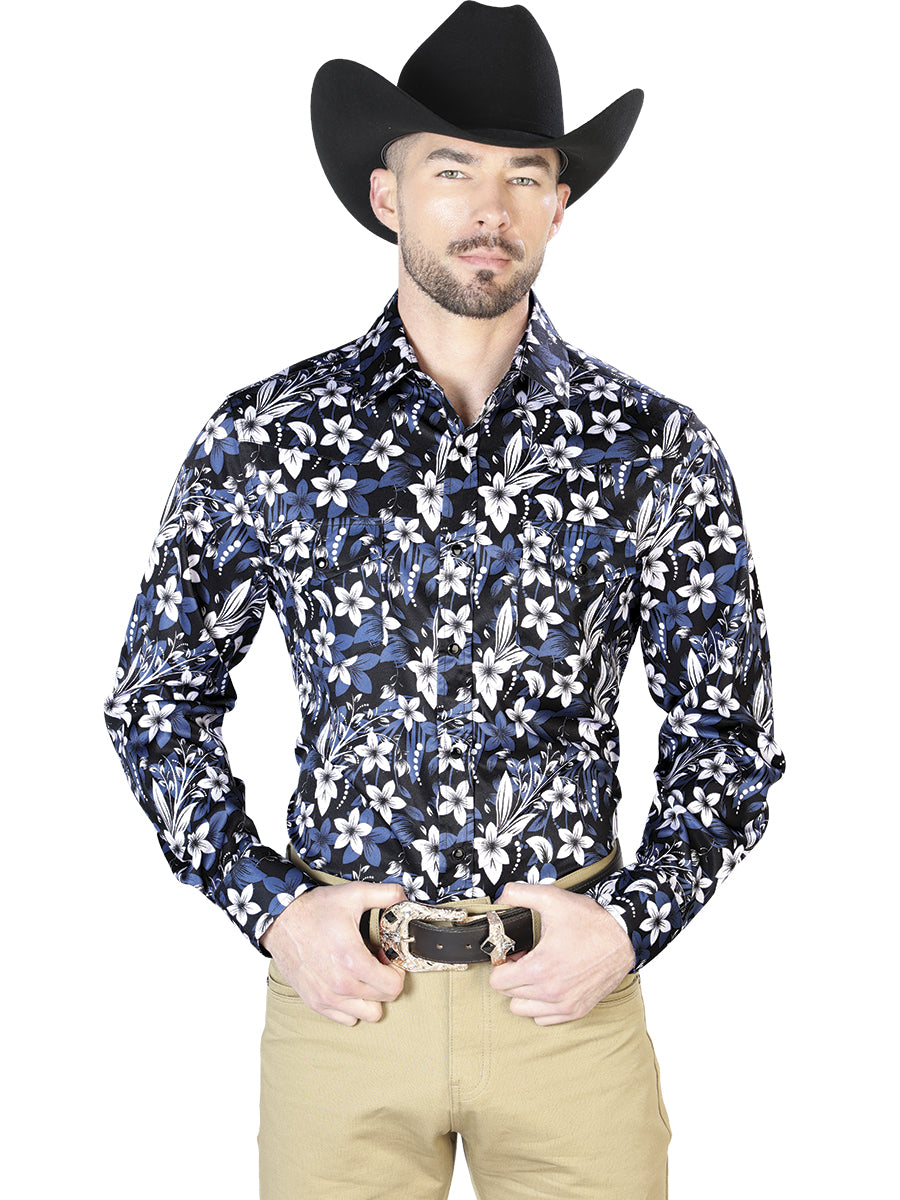 Blue Flower Casual Long Sleeve Shirt 43954