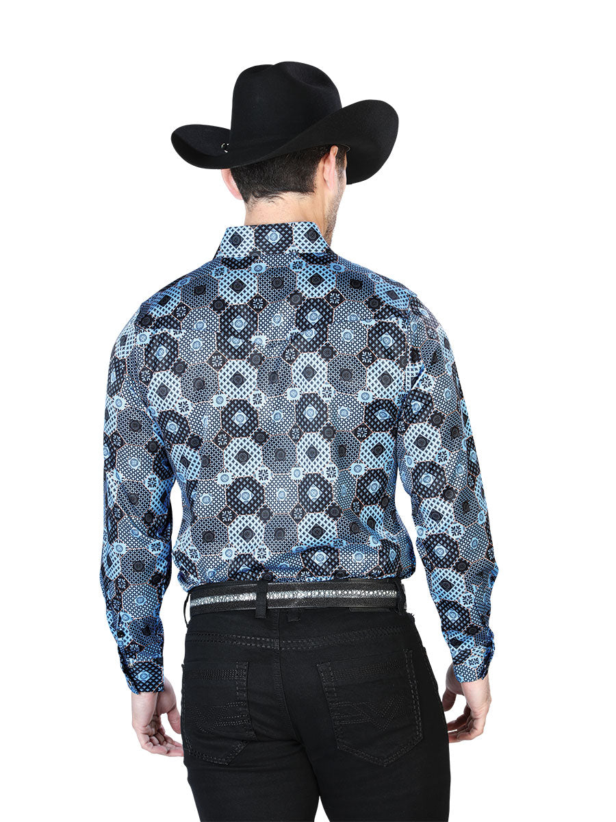 Blue Print Casual Long Sleeve Shirt 43963