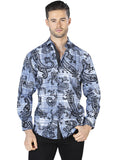 Blue And Black Casual Long Sleeve Shirt 44058