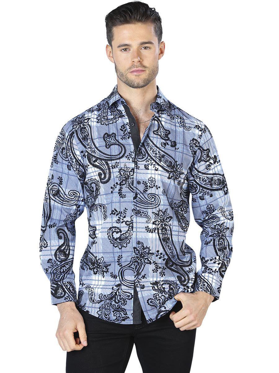 Blue And Black Casual Long Sleeve Shirt 44058