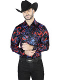 Blue And Red Casual Long Sleeve Shirt 44080