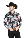 Black/Print Roses Casual Long Sleeve Shirt 44111