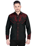 El Señor De Los Cielos Embroidery Shirt Black/Red 44339