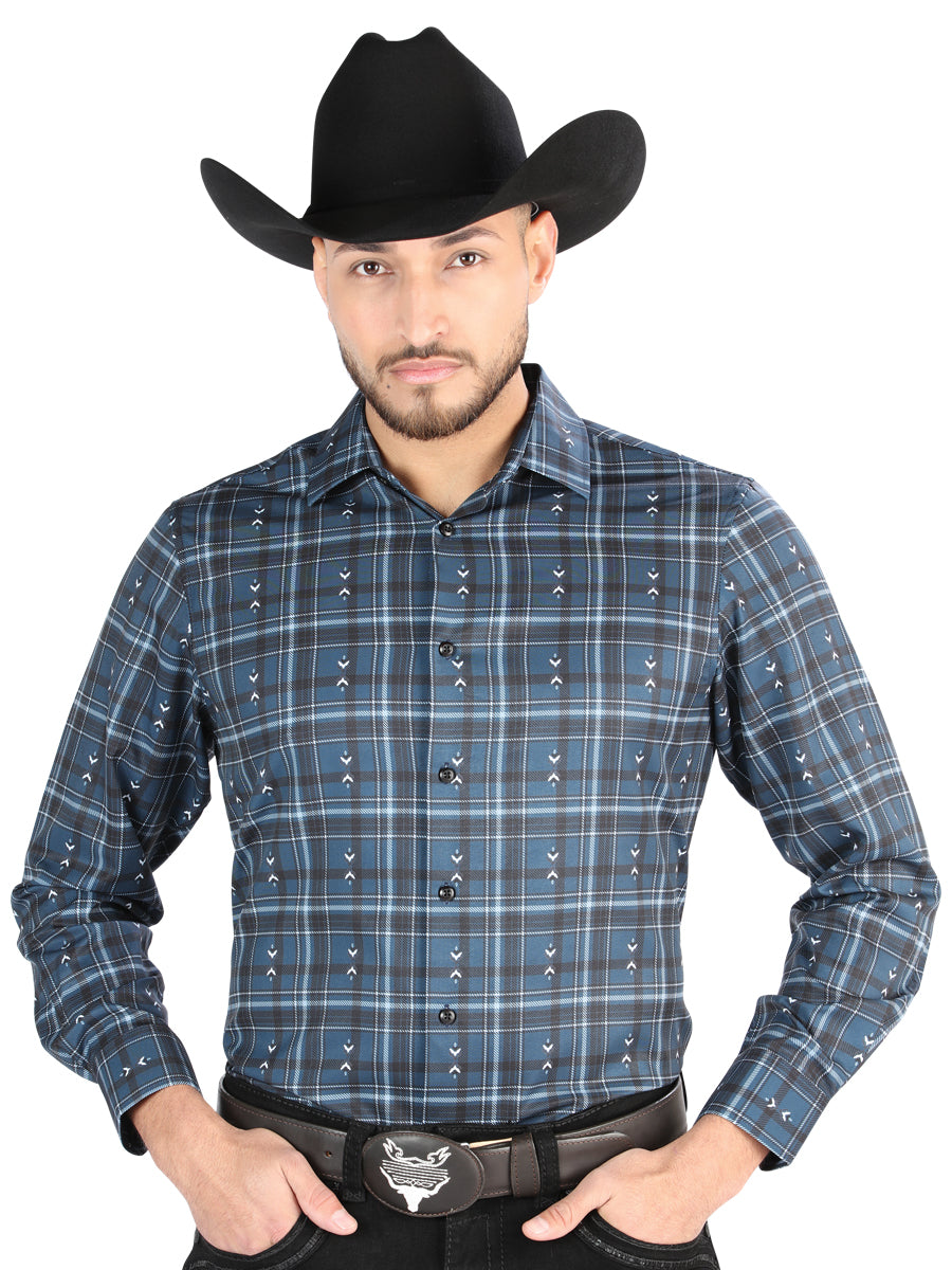 El General - Casual Long Sleeve Shirt - Gray/Blue 44706