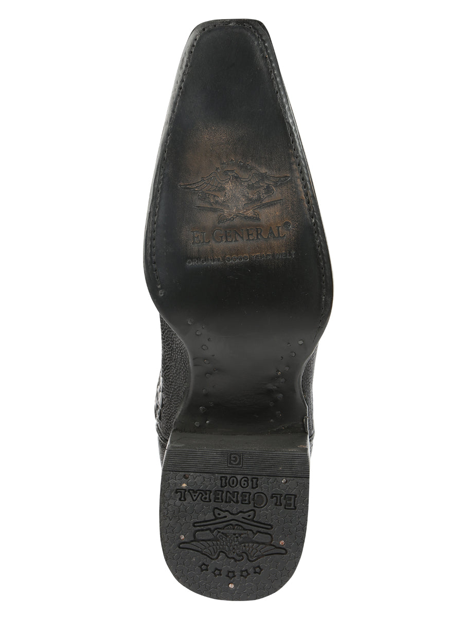 El General Men's Exotic Ostrich Leg Cowboy Boots - Black 45067