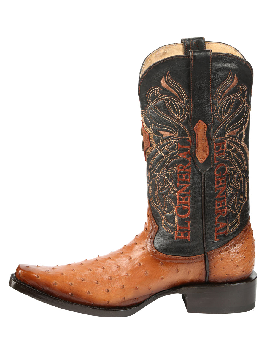 El General Men's Exotic Ostrich Leather Cowboy Boots - Cognac  45077