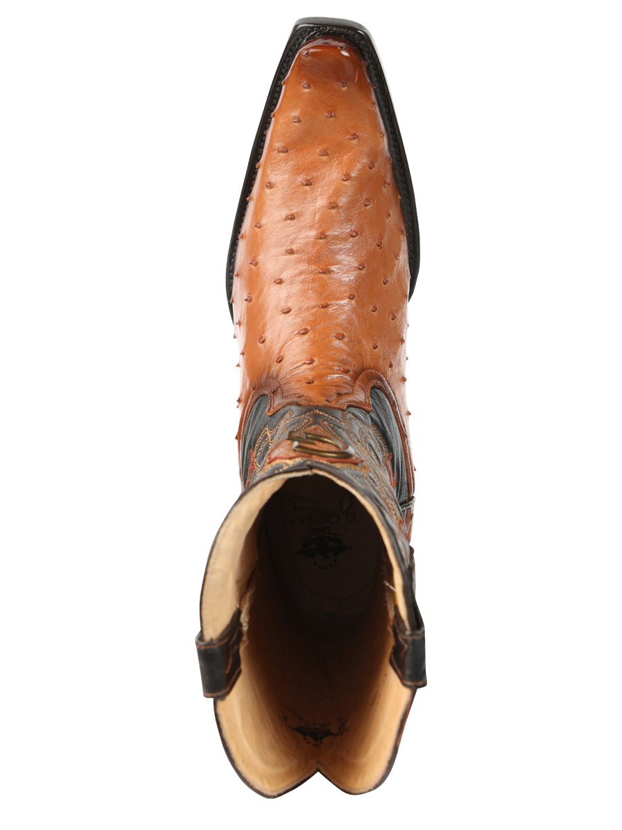 El General Men's Exotic Ostrich Leather Cowboy Boots - Cognac  45077