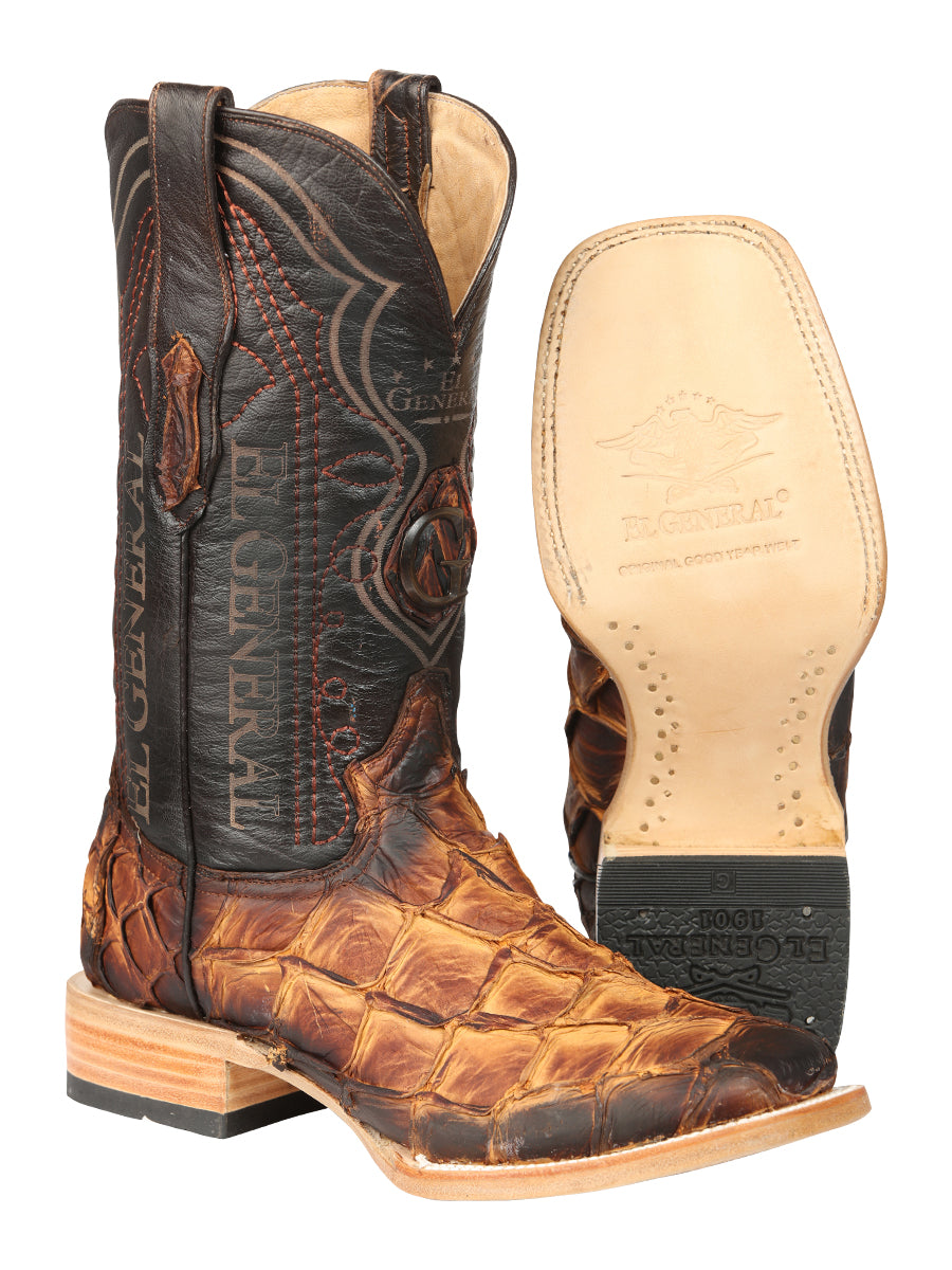 El General Men's Exotic Monster Fish Rodeo Cowboy Boots - Cognac  45085