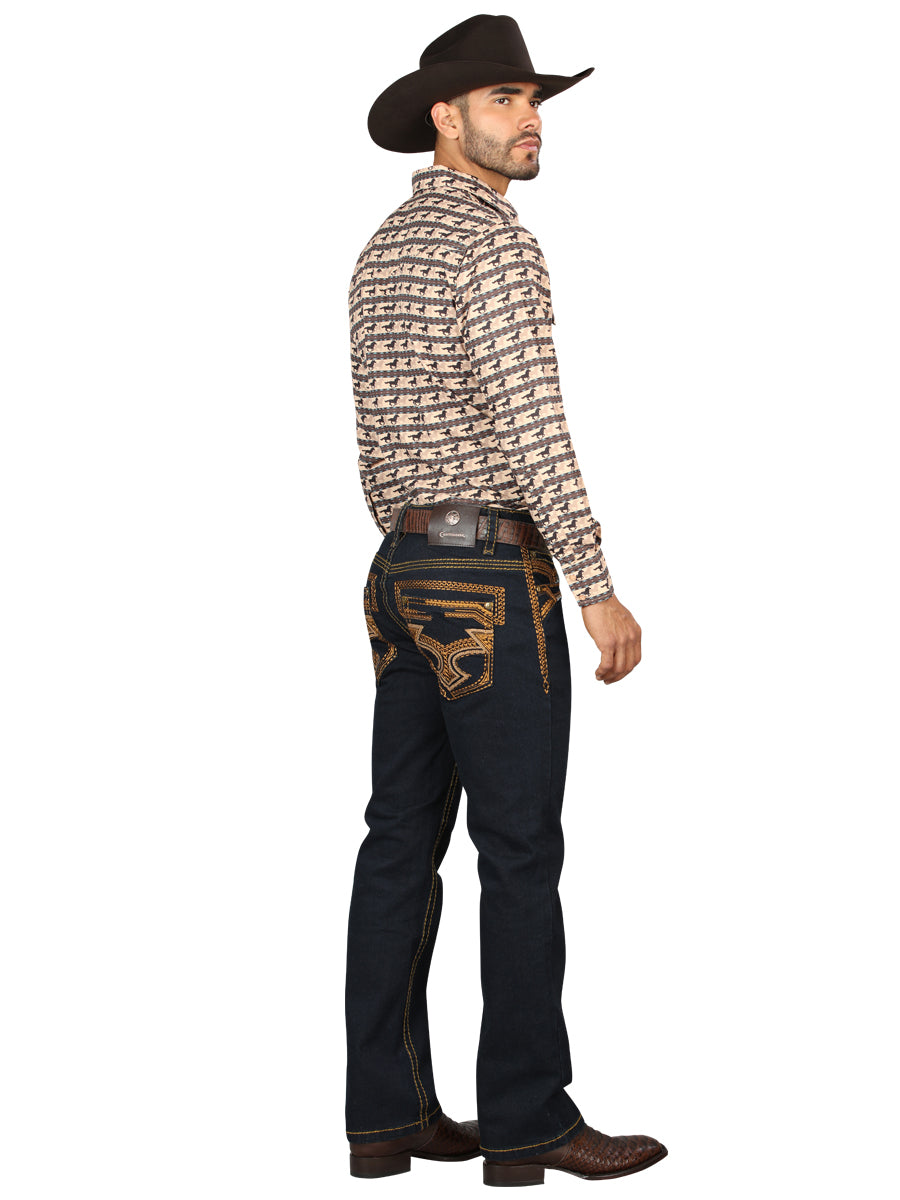 Centenario Men's Rinse Blue Denim with Gold Embroidered Details  45313