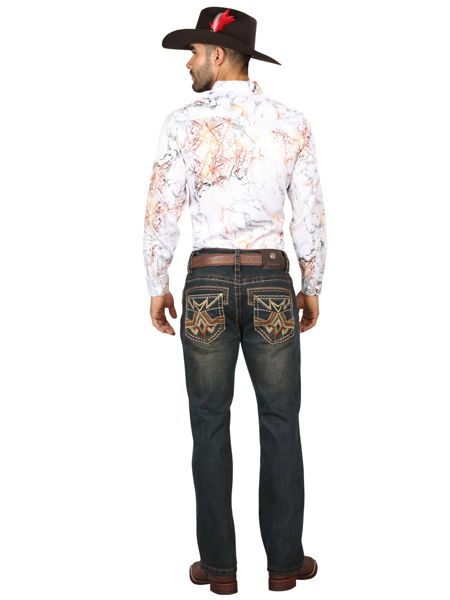 Centenario Men's Tinted Brown Denim with Embroidered Details  45316