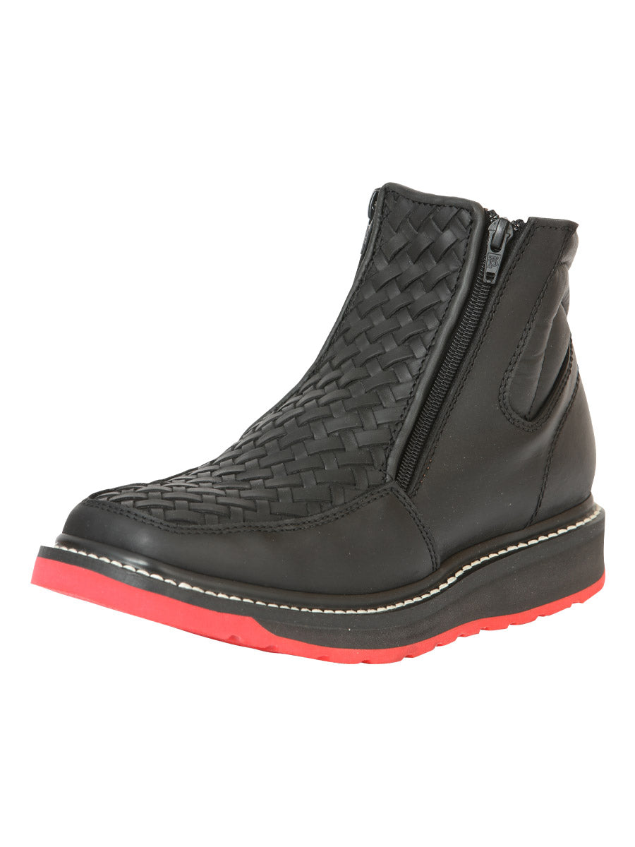 El General Men’s Ankle Boots with Zipper Woven Petatillo - Black
 
 45358