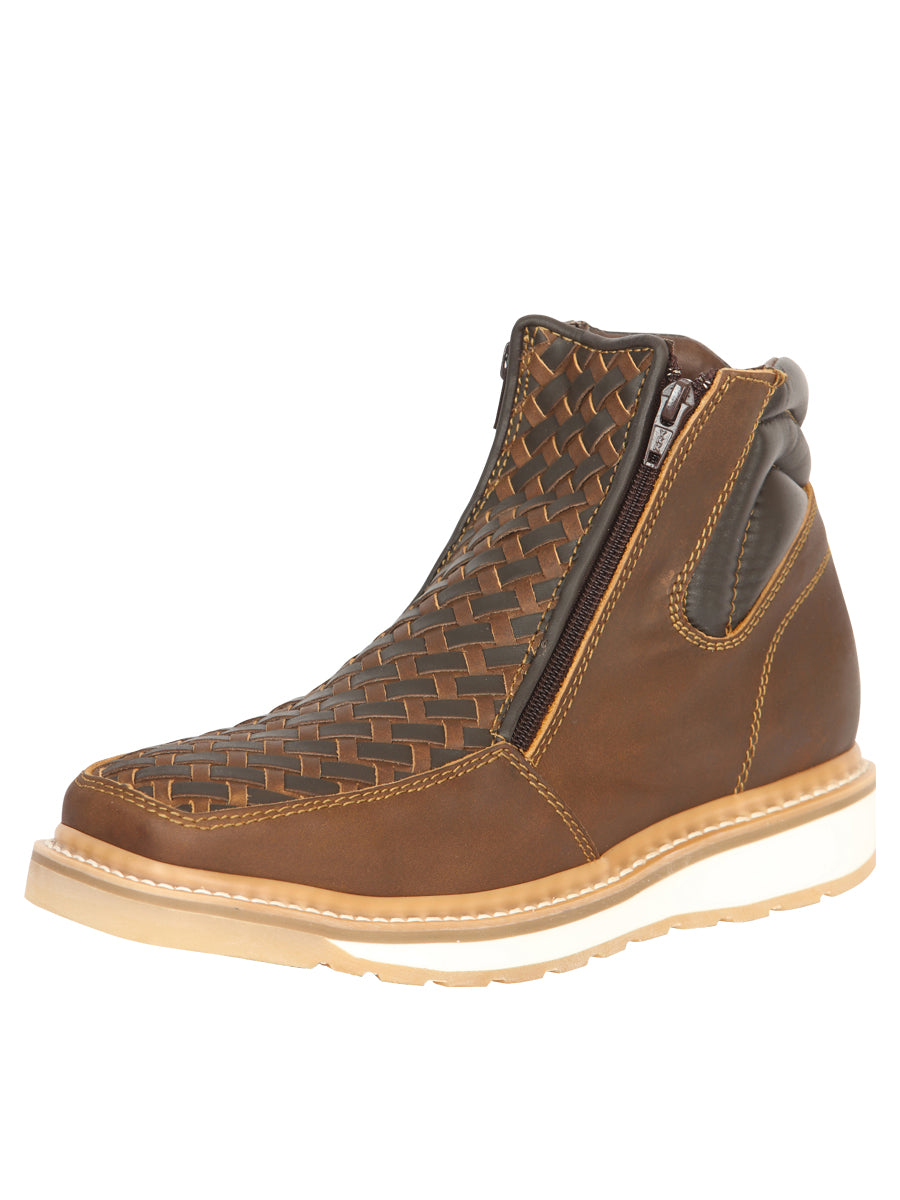 El General Men’s Ankle Boots with Zipper Petatillo Fabric - Tan/Moka  45360