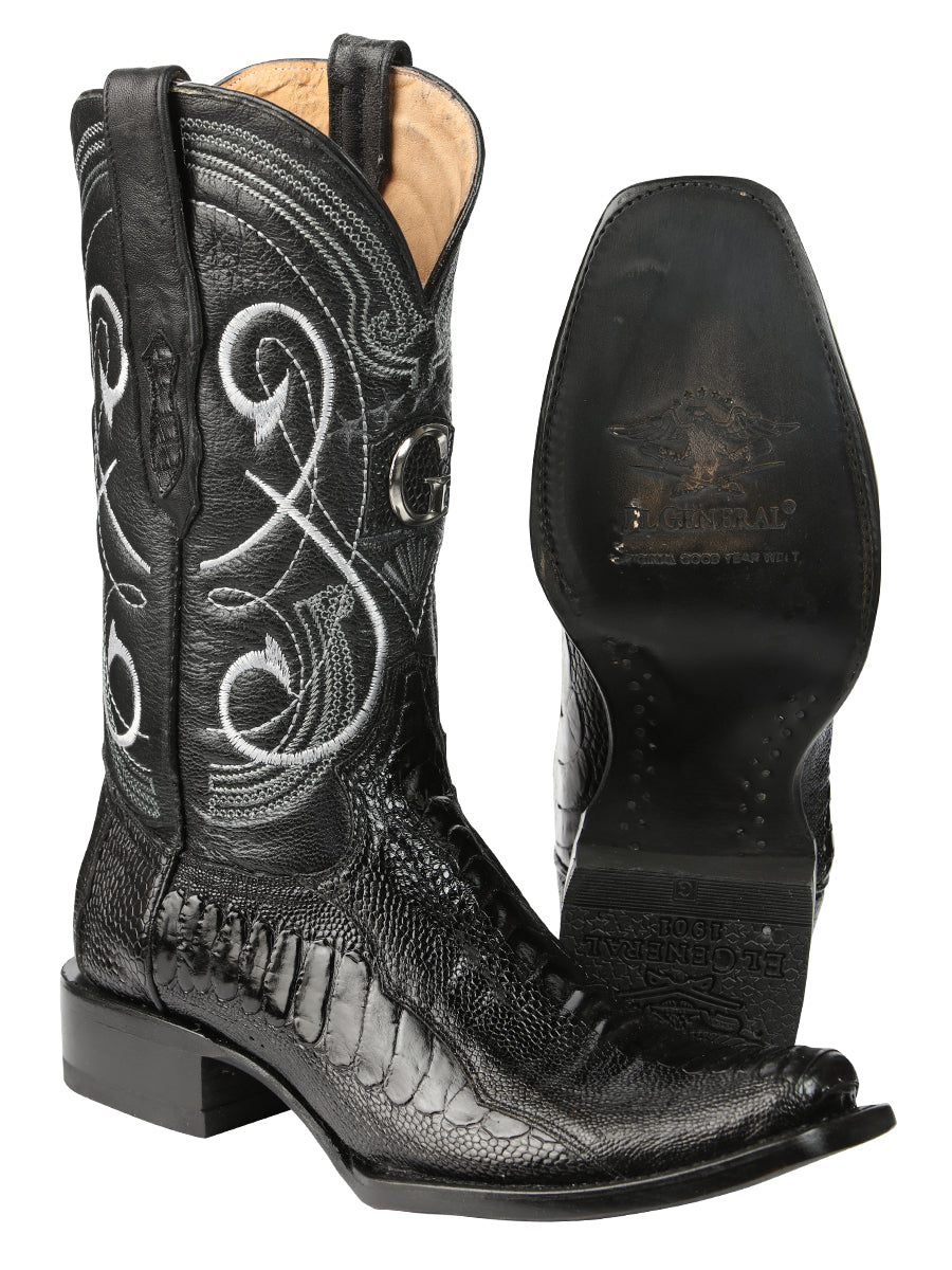 El General Men's Exotic Ostrich Leg Cowboy Boots - Black 45510