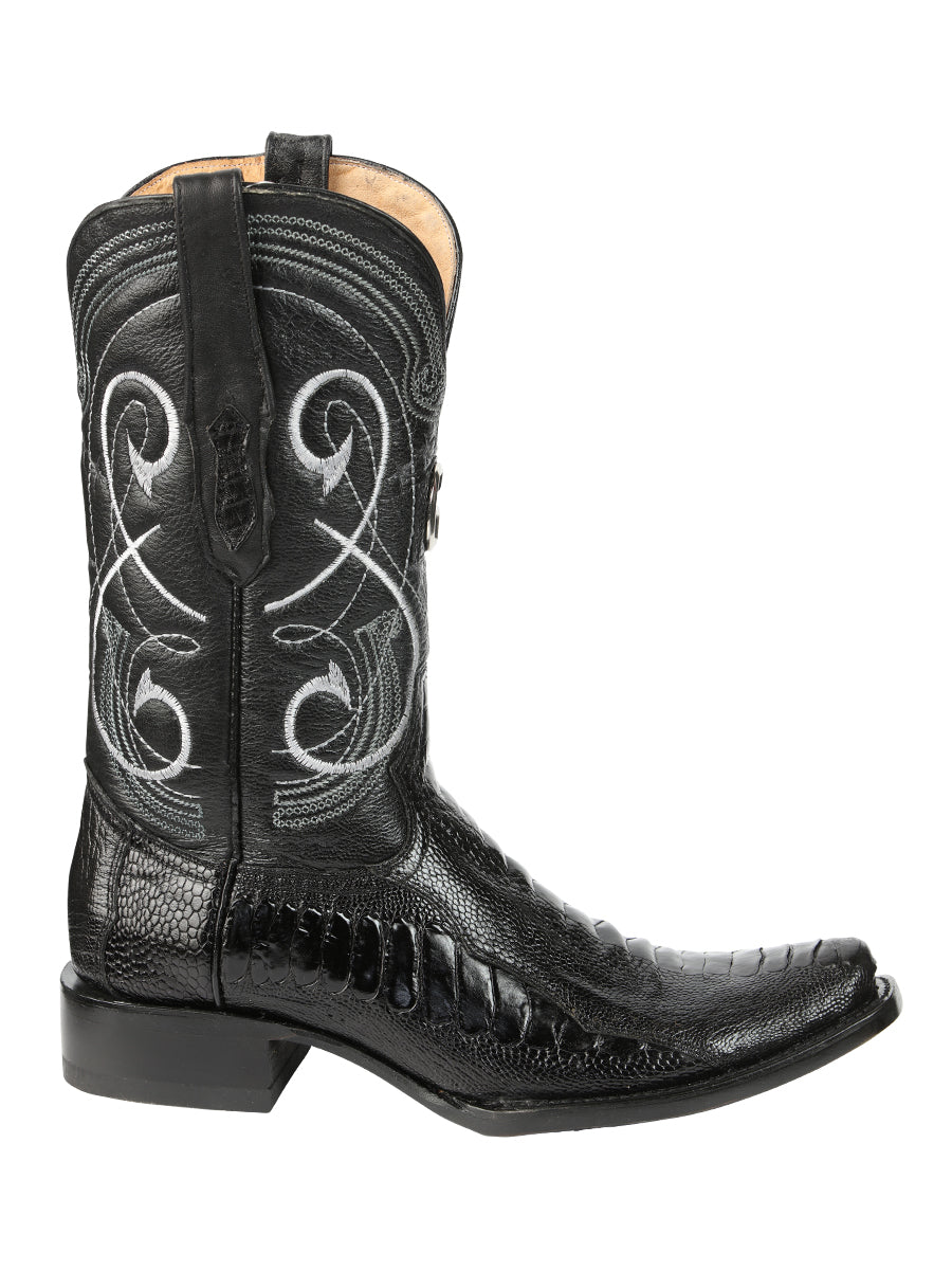 El General Men's Exotic Ostrich Leg Cowboy Boots - Black 45510