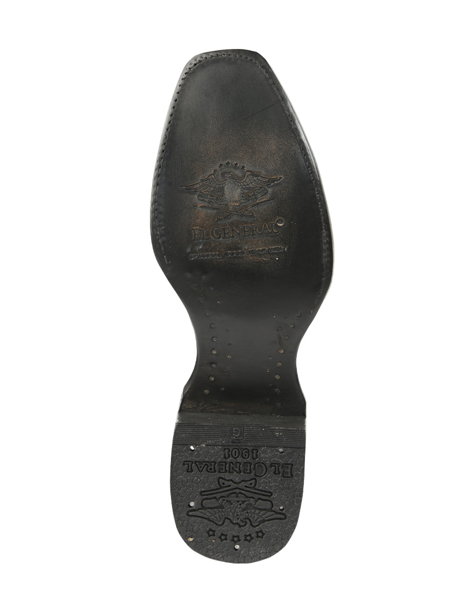 El General Men's Exotic Ostrich Leather Cowboy Boots - Black  45515