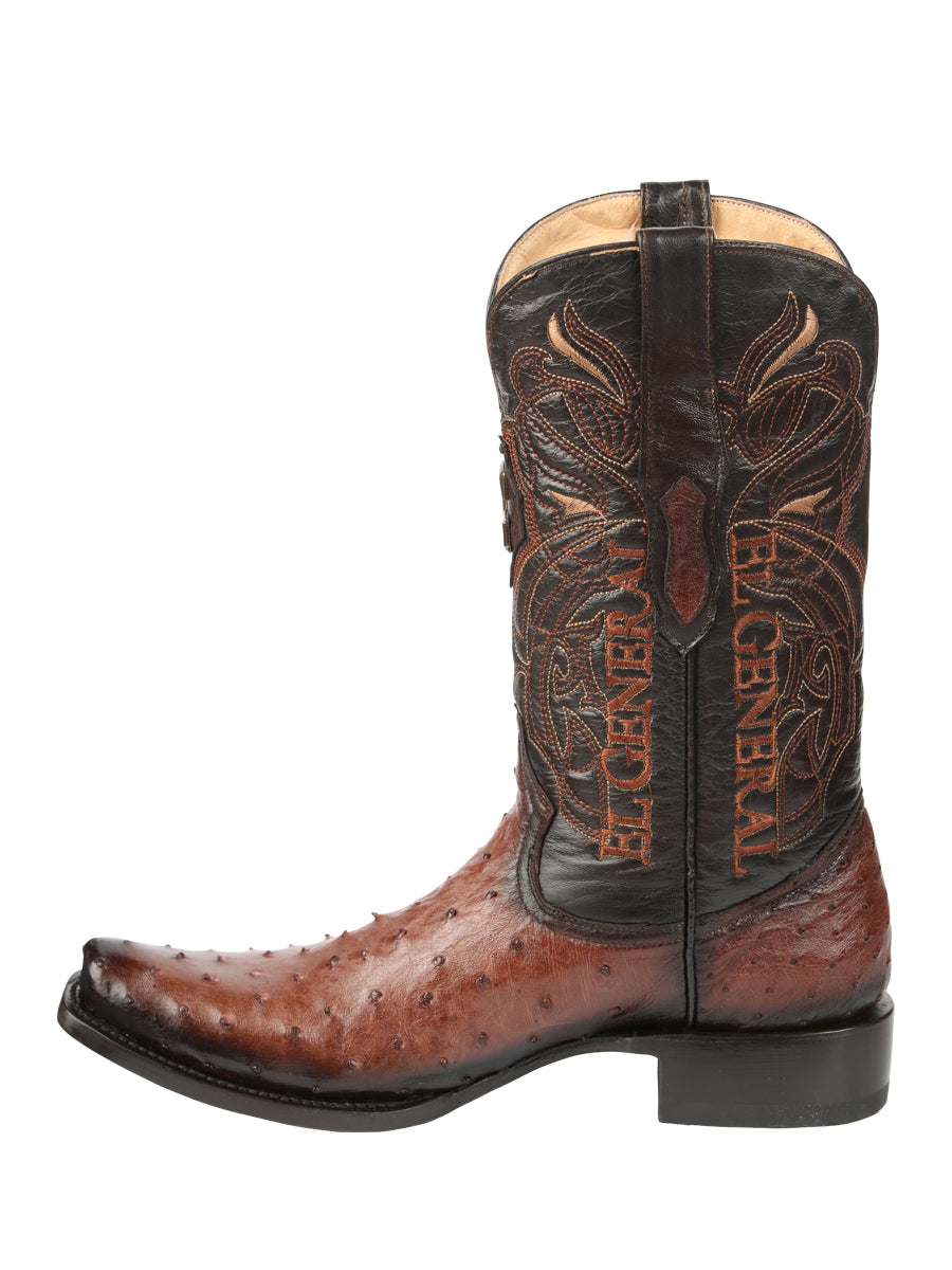 El General Men's Exotic Ostrich Leather Cowboy Boots - Brown  45516