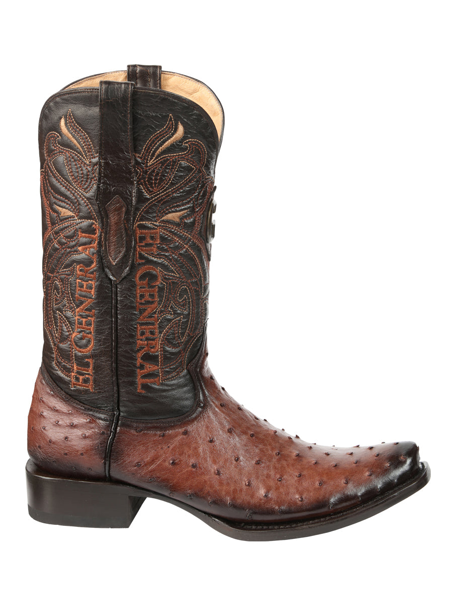 El General Men's Exotic Ostrich Leather Cowboy Boots - Brown  45516