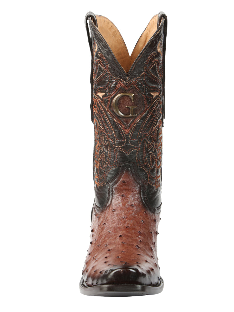 El General Men's Exotic Ostrich Leather Cowboy Boots - Brown  45516