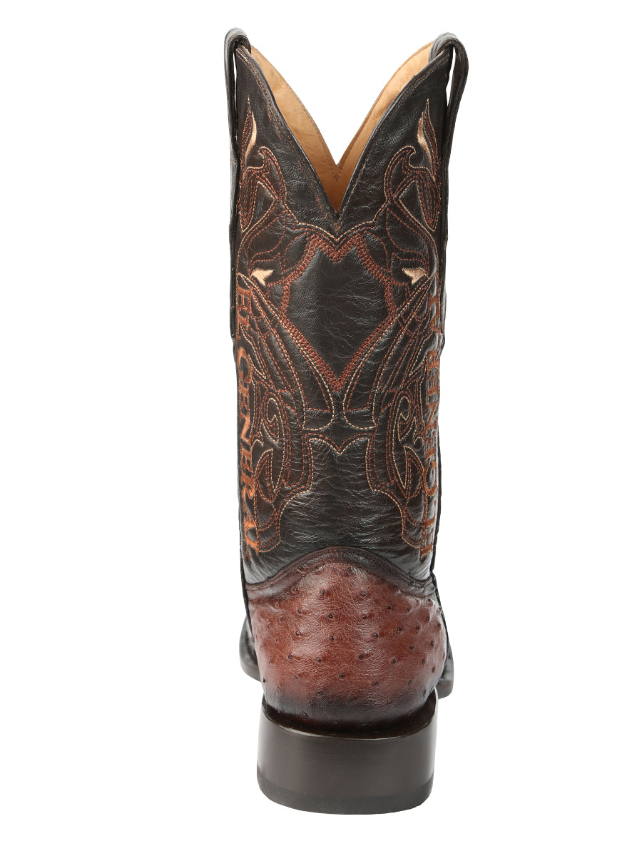 El General Men's Exotic Ostrich Leather Cowboy Boots - Brown  45516