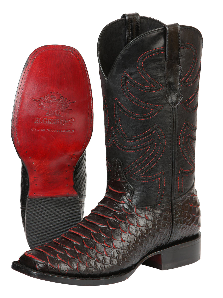 El General Men’s Rodeo Boot Imitation Python - Black/Red 45565