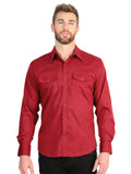 El General Men’s Long Sleeve Western Shirt - Red Stretch 45614