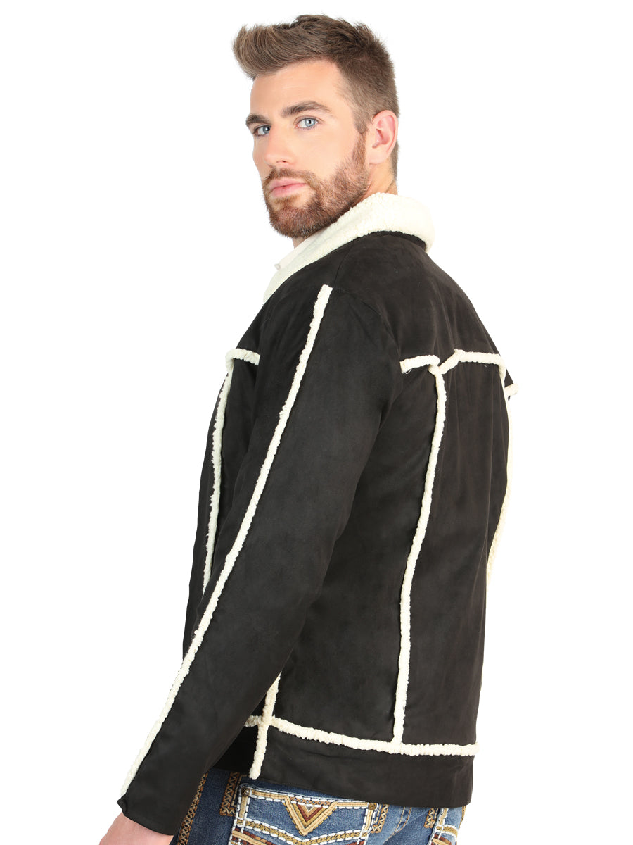 El General Men’s Black Suede Sherpa-Lined Jacket 45633