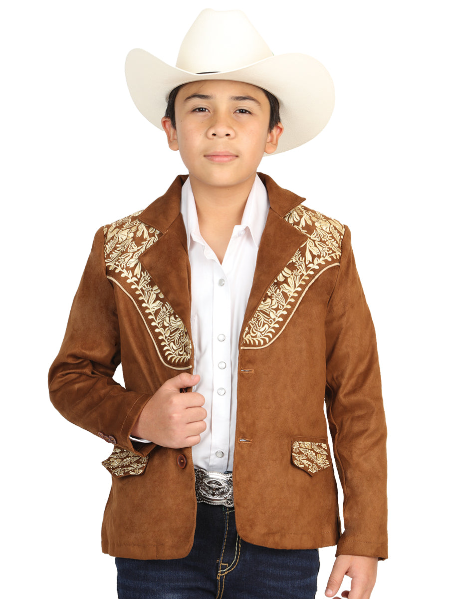 El General Kids’ Suede Western Embroidered Blazer - Tan 45658