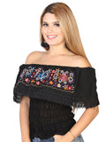 Artisanal Embroidered Blouse 100% Cotton Black 602458