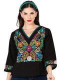 Artisanal Embroidered Blouse 100% Cotton Black 603054