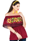 Artisanal Embroidered Blouse 100% Cotton Wine 603065