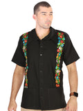 Mexican Embroidered Guayabera 100% Cotton Black 603113