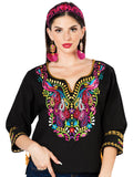 Artisanal Embroidered Blouse 100% Cotton Black 603179