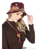 Artisanal Mexicam Hat and Necklace Set Wine 603824