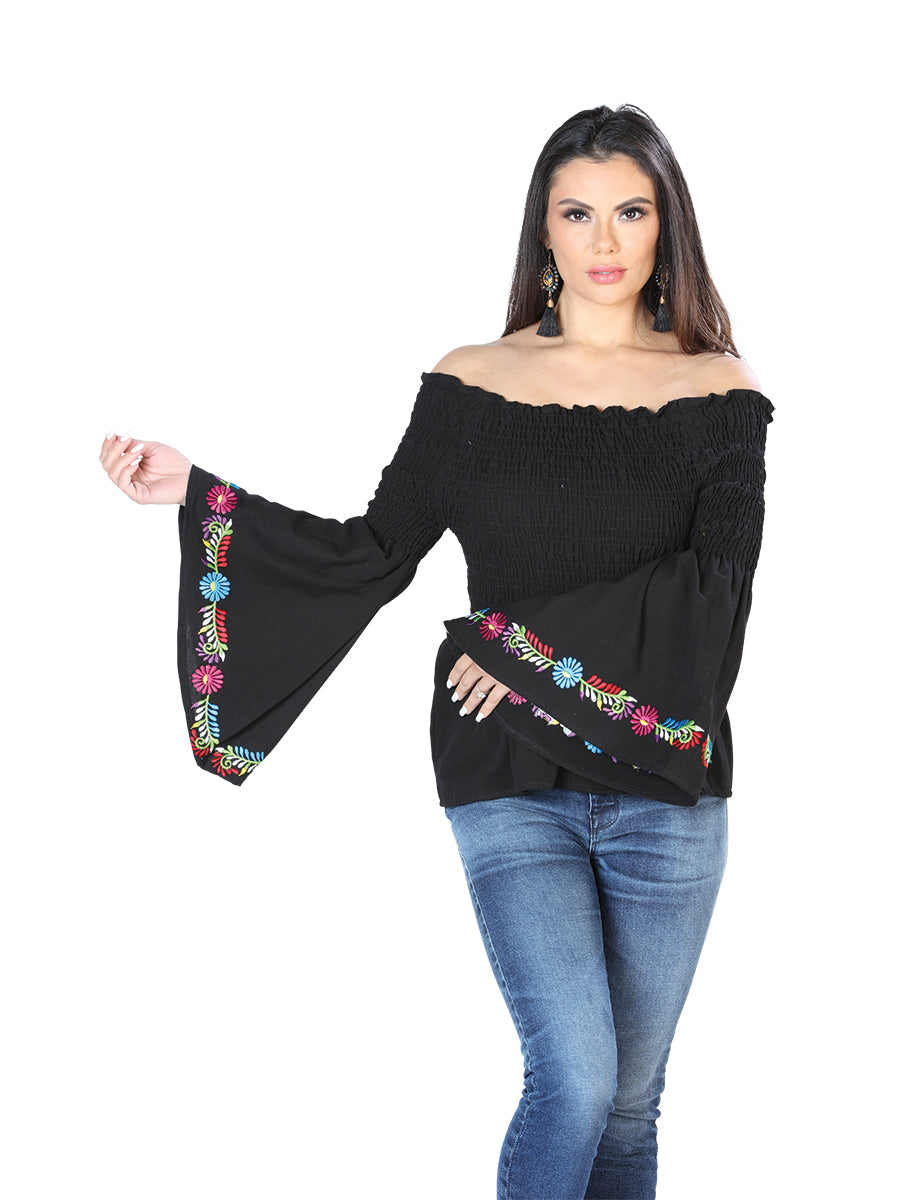 Artisanal Embroidered Blouse 100% Cotton Black 603897