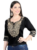 Artisanal Embroidered Blouse 100% Cotton Black 603960