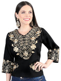 Artisanal Embroidered Blouse 100% Cotton Black 603962