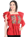 Artisanal Embroidered Blouse 100% Cotton Red 603967