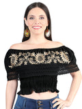 Artisanal Embroidered Blouse 100% Cotton Black 603969
