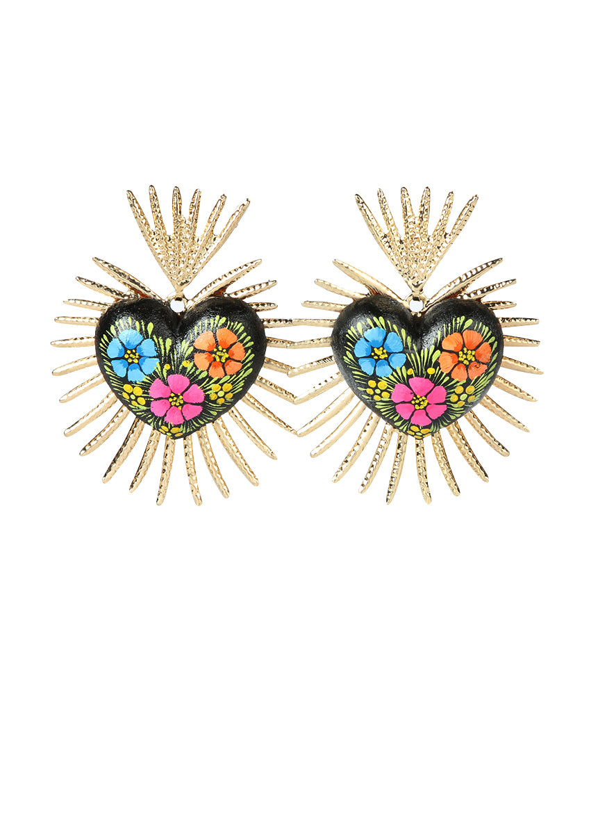 Artisanal Hand Painted Earrings Black 603972