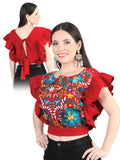 Artisanal Embroidered Blouse 100% Cotton Red 603987