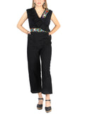 Artisanal Embroidered Jumpsuit 100% Cotton Black 604047