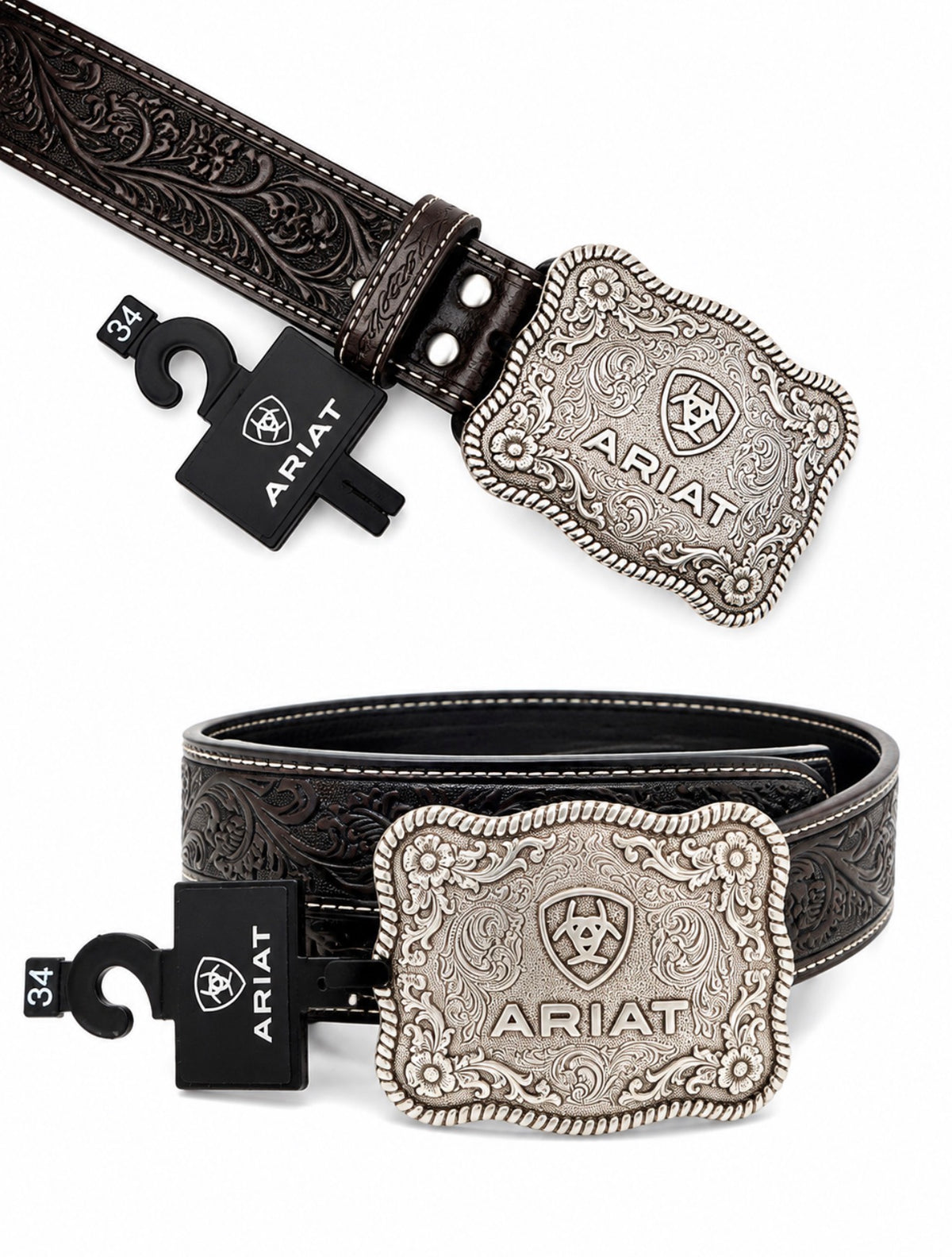 ARIAT Men's Western Belt with Embossed Buckle, Black Leather